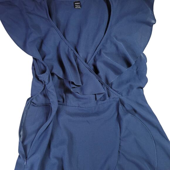 Shein Blue Wrap Around Style Sleeveless Ruffle Dress Women's Size L - Picture 5 of 7